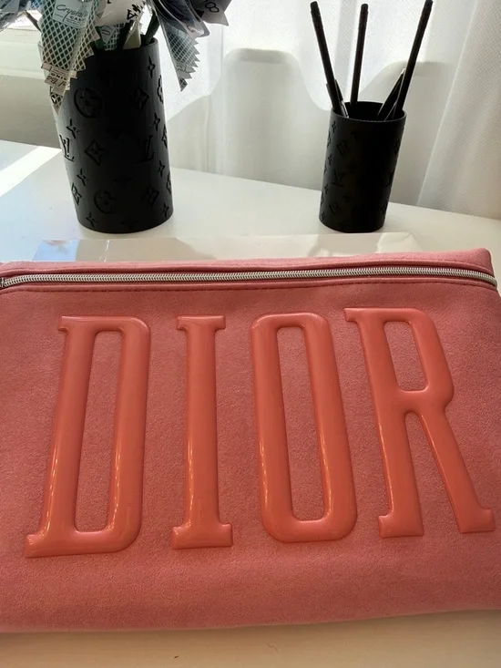 Dior Pink Embossed Logo Cosmetic Pouch - Picture 3 of 5